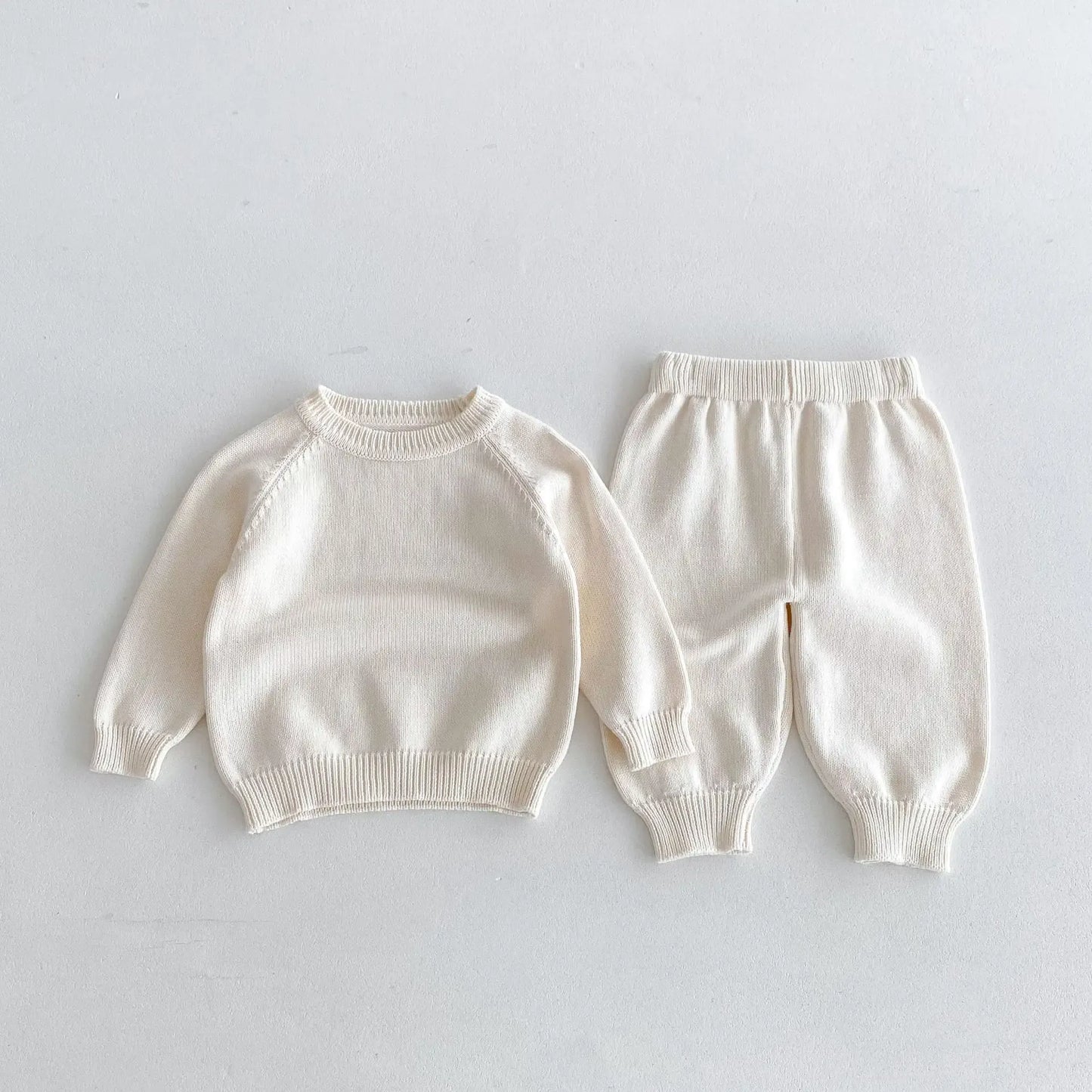 長袖セットアップ キッズトップス/パンツ ニット 長袖セーター/ニットロングパンツ シンプルベーシック 2カラー【mh0006634】