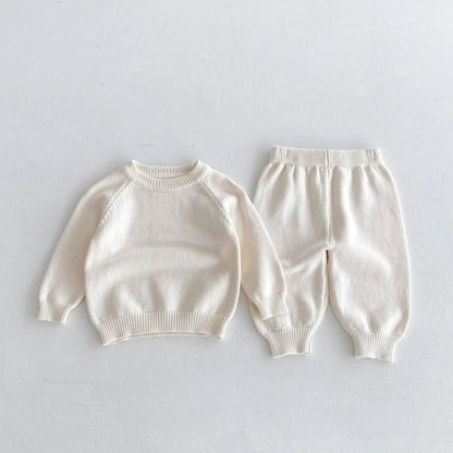 長袖セットアップ キッズトップス/パンツ ニット 長袖セーター/ニットロングパンツ シンプルベーシック 2カラー【mh0006634】