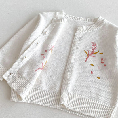 カーディガン・パーカー キッズカーディガン ニットジャケット フラワー花柄刺繍 2カラー【mh0006644】