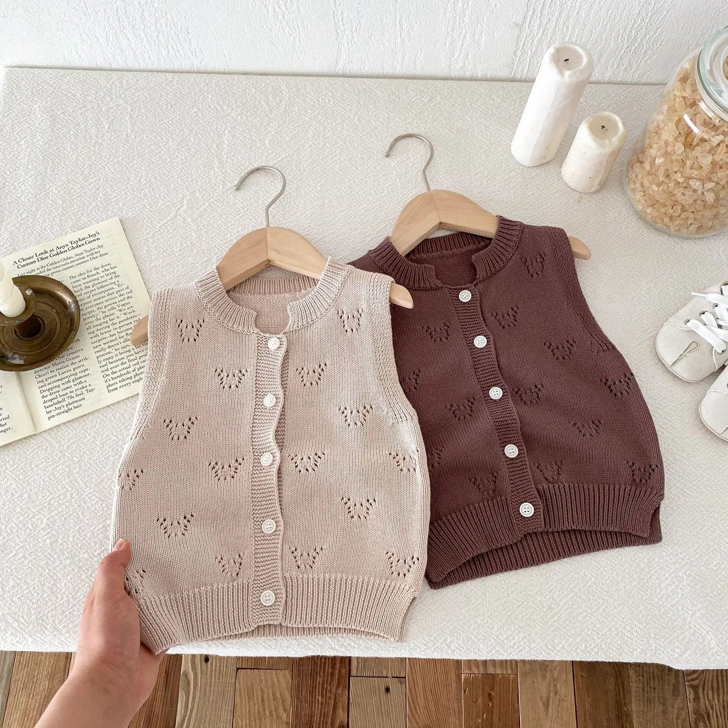 ベスト キッズベスト レースニット 前あきベスト 2カラー【mh0006661】