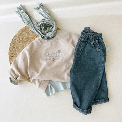 トレーナー・フーディ キッズトップス ハートレターロゴ刺繍長袖スウェットシャツトレーナー 2カラー【mh0006846】