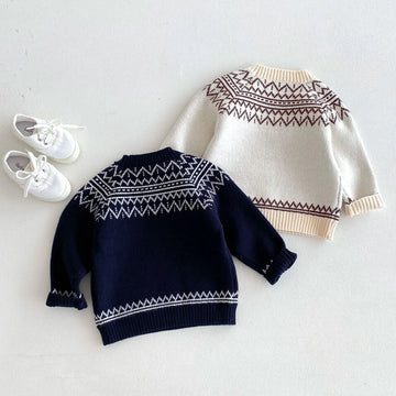 ニット・セーター キッズトップス チロリアン幾何学刺繍ニットセーター 2カラー【mh0007003】
