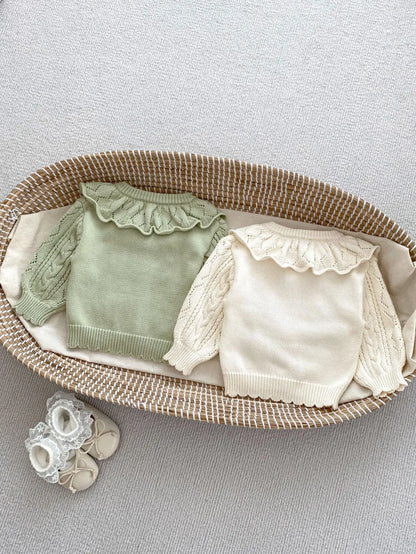 カーディガン・パーカー ベビーカーディガン フリル襟レースニットジャケット 2カラー【mh0007119】