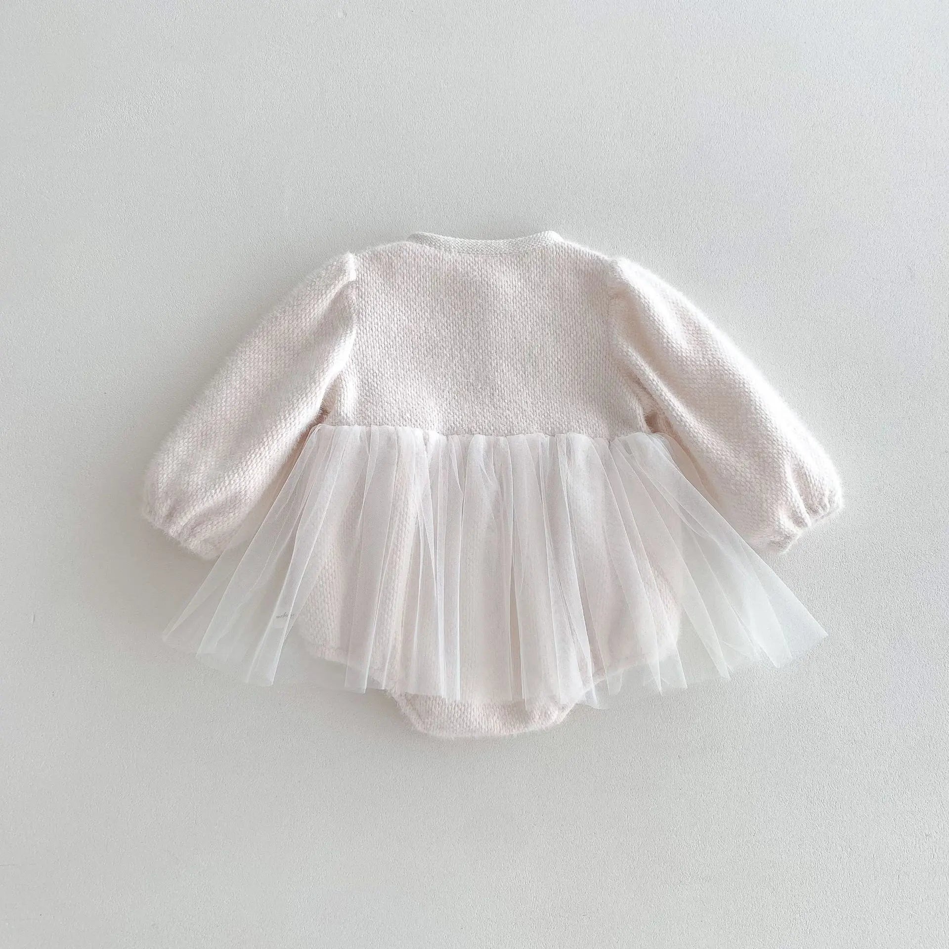 長袖ロンパース ベビーロンパース パールボタンジャケット風チュチュスカートドッキング長袖ドレスボディスーツ 2カラー【mh0007283】