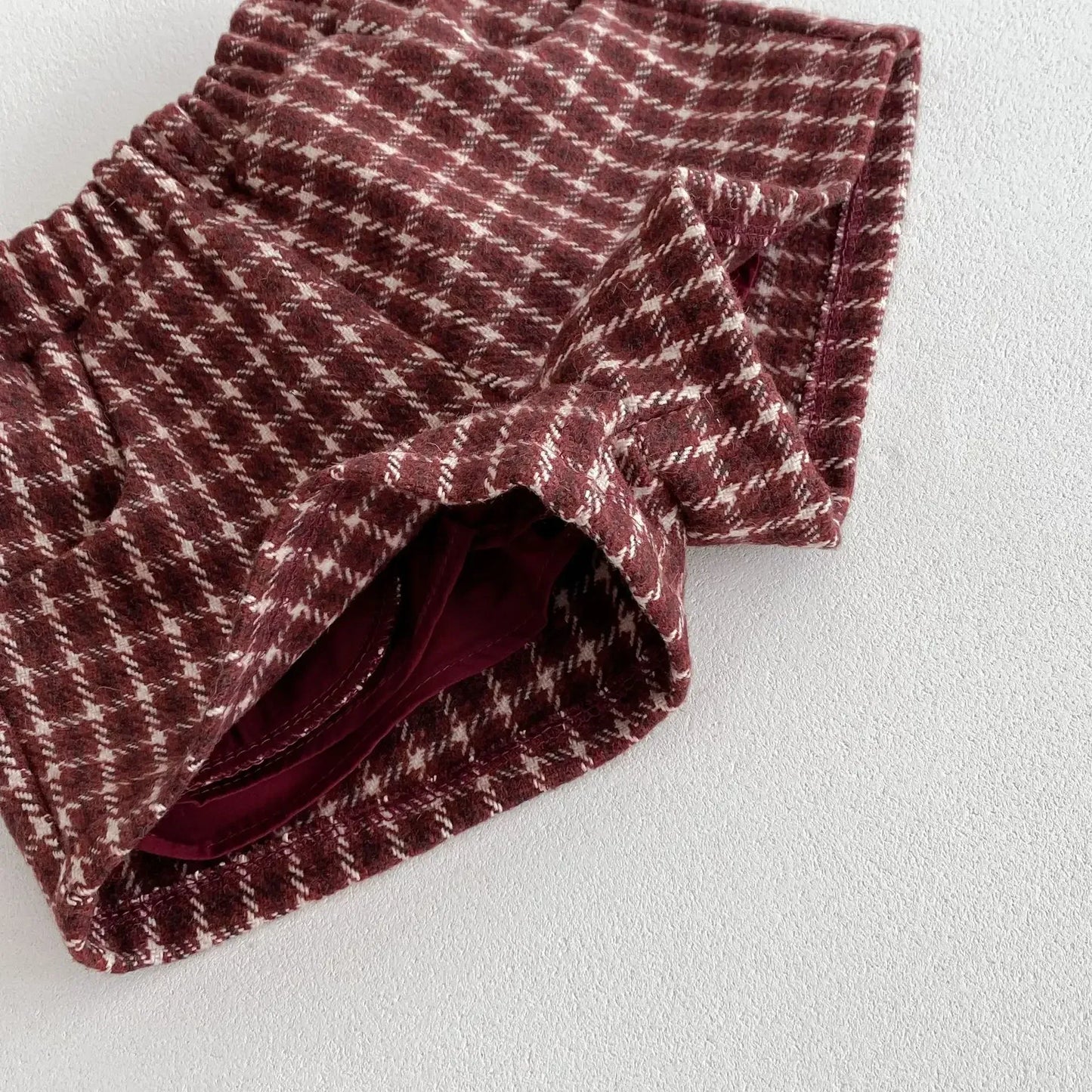 長袖セットアップ ベビートップス/セットアップ 2点セット 丸襟ステッチ長袖ブラウス/レトロチェックベスト+ショートパンツ【mh0007445】