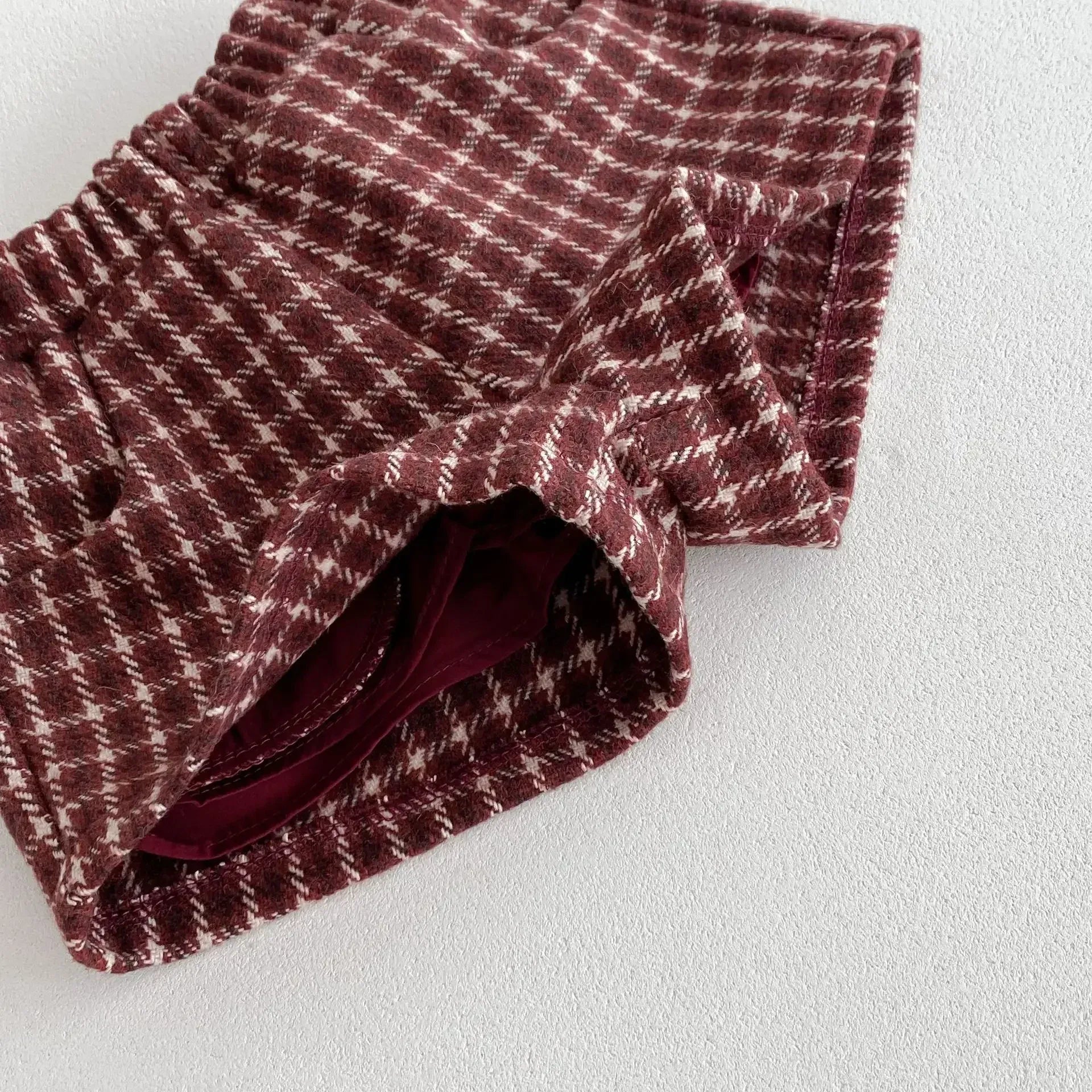 長袖セットアップ ベビートップス/セットアップ 2点セット 丸襟ステッチ長袖ブラウス/レトロチェックベスト+ショートパンツ【mh0007445】