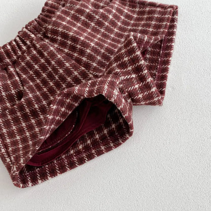 長袖セットアップ ベビートップス/セットアップ 2点セット 丸襟ステッチ長袖ブラウス/レトロチェックベスト+ショートパンツ【mh0007445】