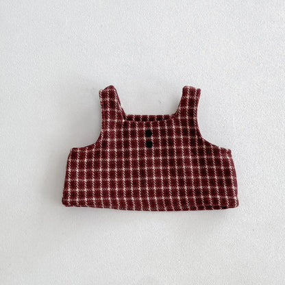 長袖セットアップ ベビートップス/セットアップ 2点セット 丸襟ステッチ長袖ブラウス/レトロチェックベスト+ショートパンツ【mh0007445】