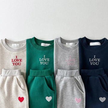 長袖セットアップ キッズセットアップ 2点セット 刺繍レターロゴ長袖スウェットシャツ+ロングスウェットパンツ【mh0007731】