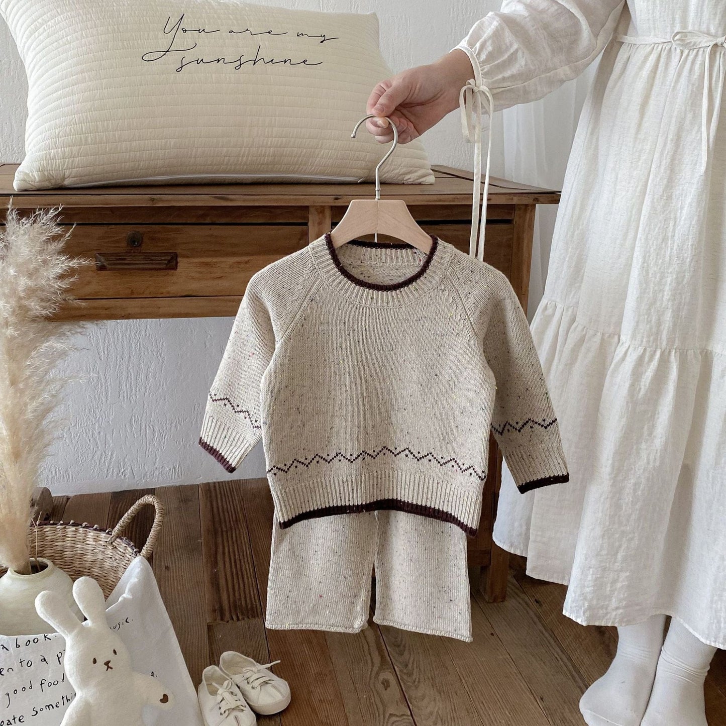 長袖セットアップ 長袖ニットセータートップス+ニットロングパンツセットアップ 2点セット【mh0010665】