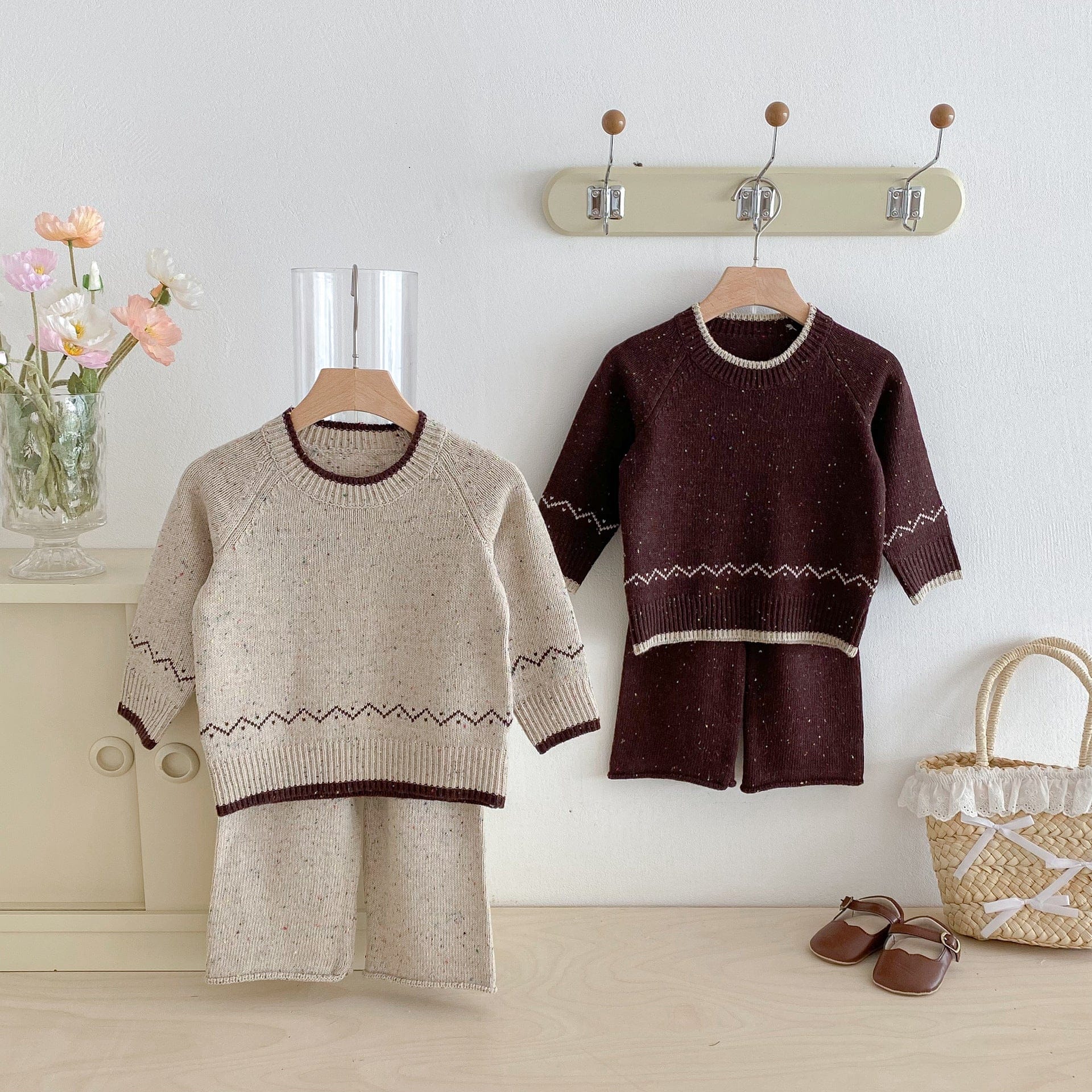 長袖セットアップ 長袖ニットセータートップス+ニットロングパンツセットアップ 2点セット【mh0010665】