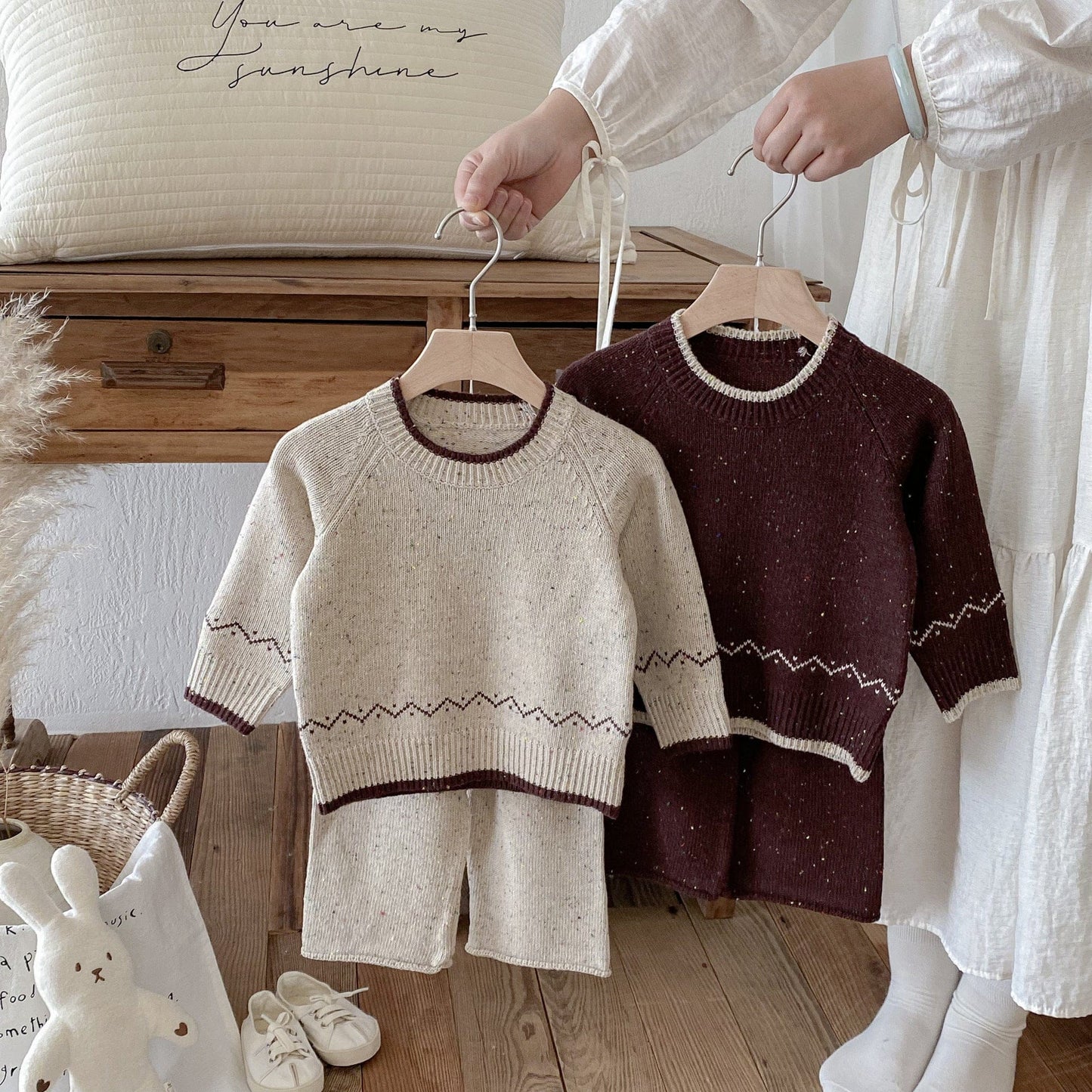 長袖セットアップ 長袖ニットセータートップス+ニットロングパンツセットアップ 2点セット【mh0010665】