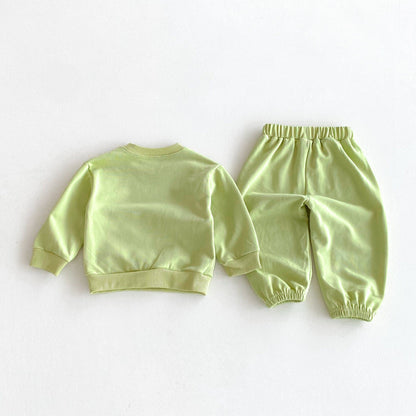 長袖セットアップ スマイルフェイスプリント長袖スウェットシャツ+ロングスウェットパンツセットアップ 2点セット【mh0010676】