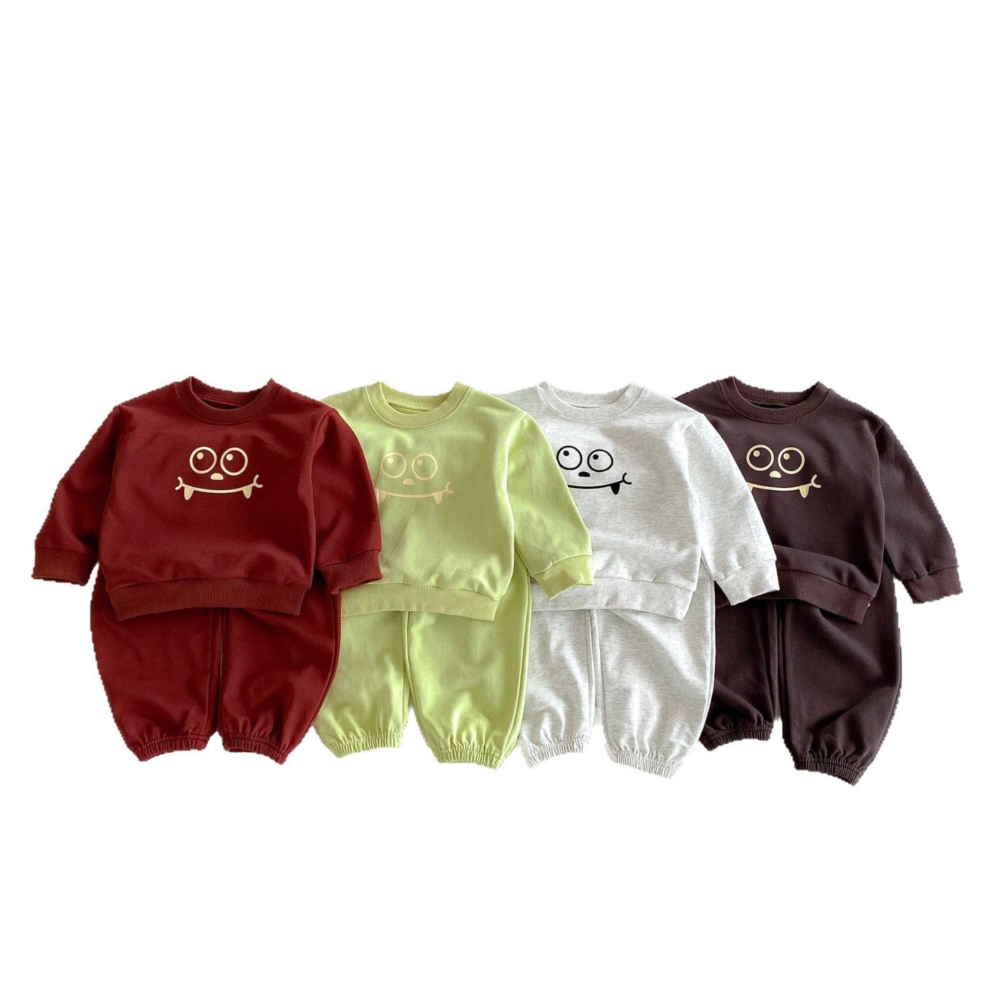 長袖セットアップ スマイルフェイスプリント長袖スウェットシャツ+ロングスウェットパンツセットアップ 2点セット【mh0010676】