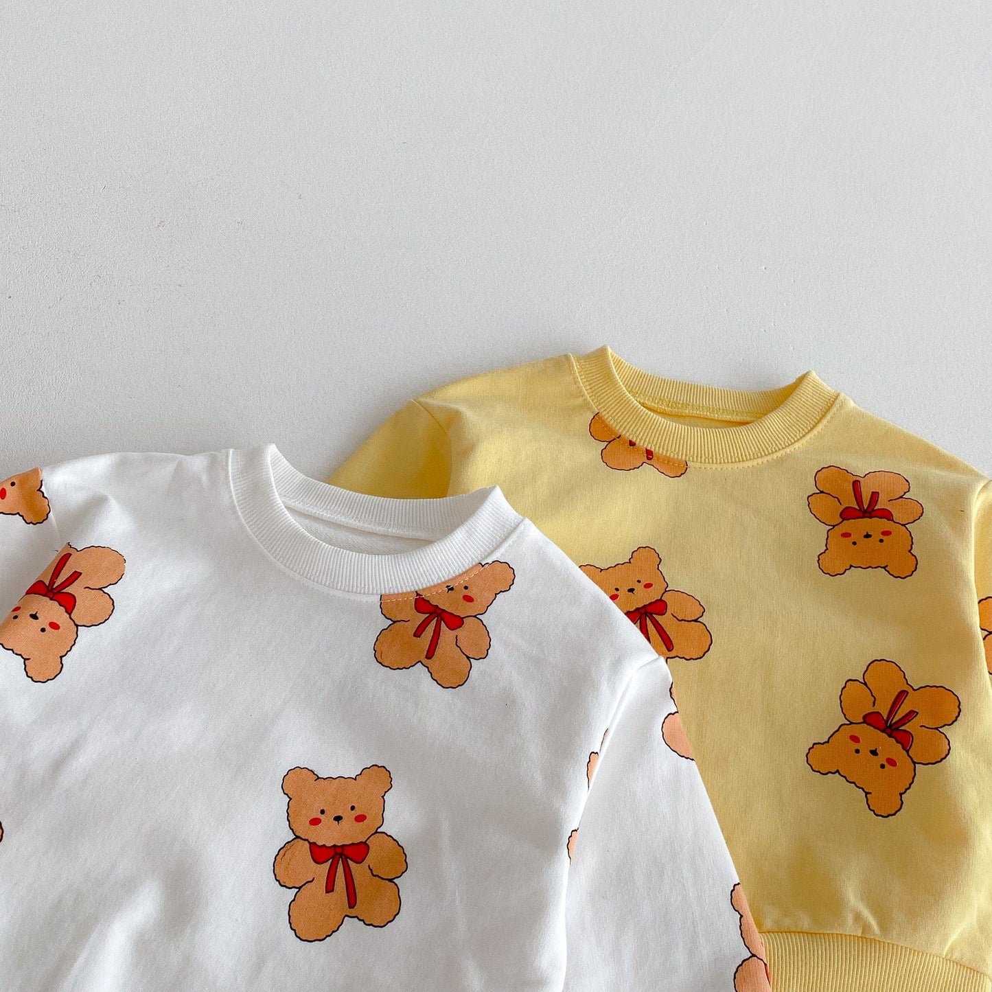 長袖セットアップ ベアくまプリント長袖スウェットシャツ+ロングパンツセットアップ 2点セット【mh0010682】