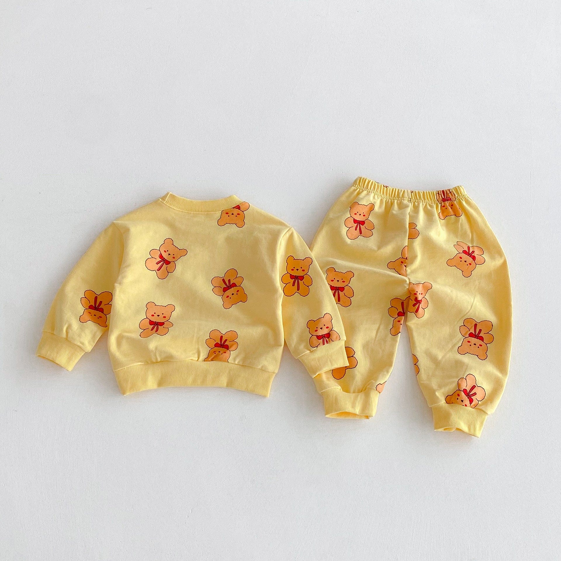 長袖セットアップ ベアくまプリント長袖スウェットシャツ+ロングパンツセットアップ 2点セット【mh0010682】