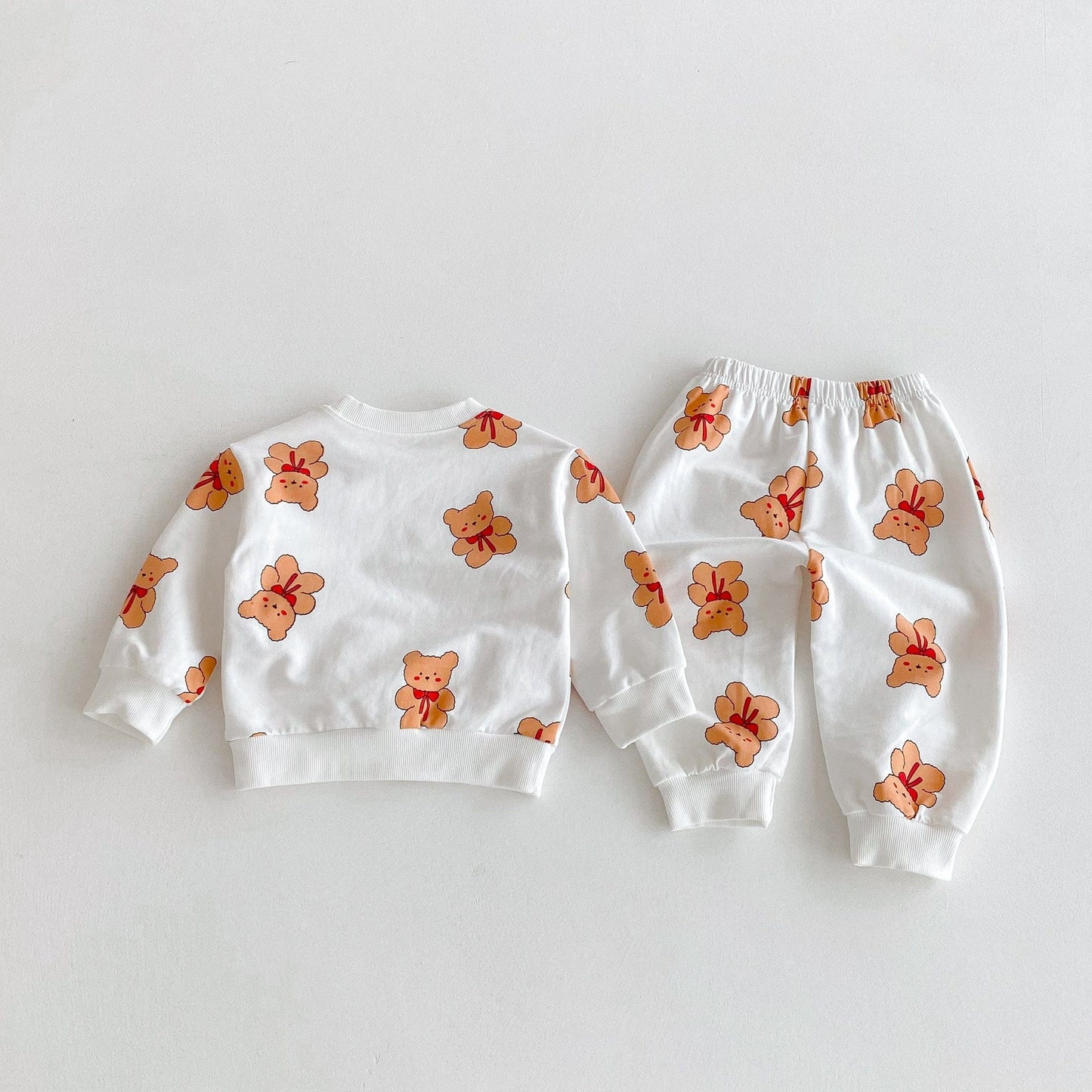 長袖セットアップ ベアくまプリント長袖スウェットシャツ+ロングパンツセットアップ 2点セット【mh0010682】