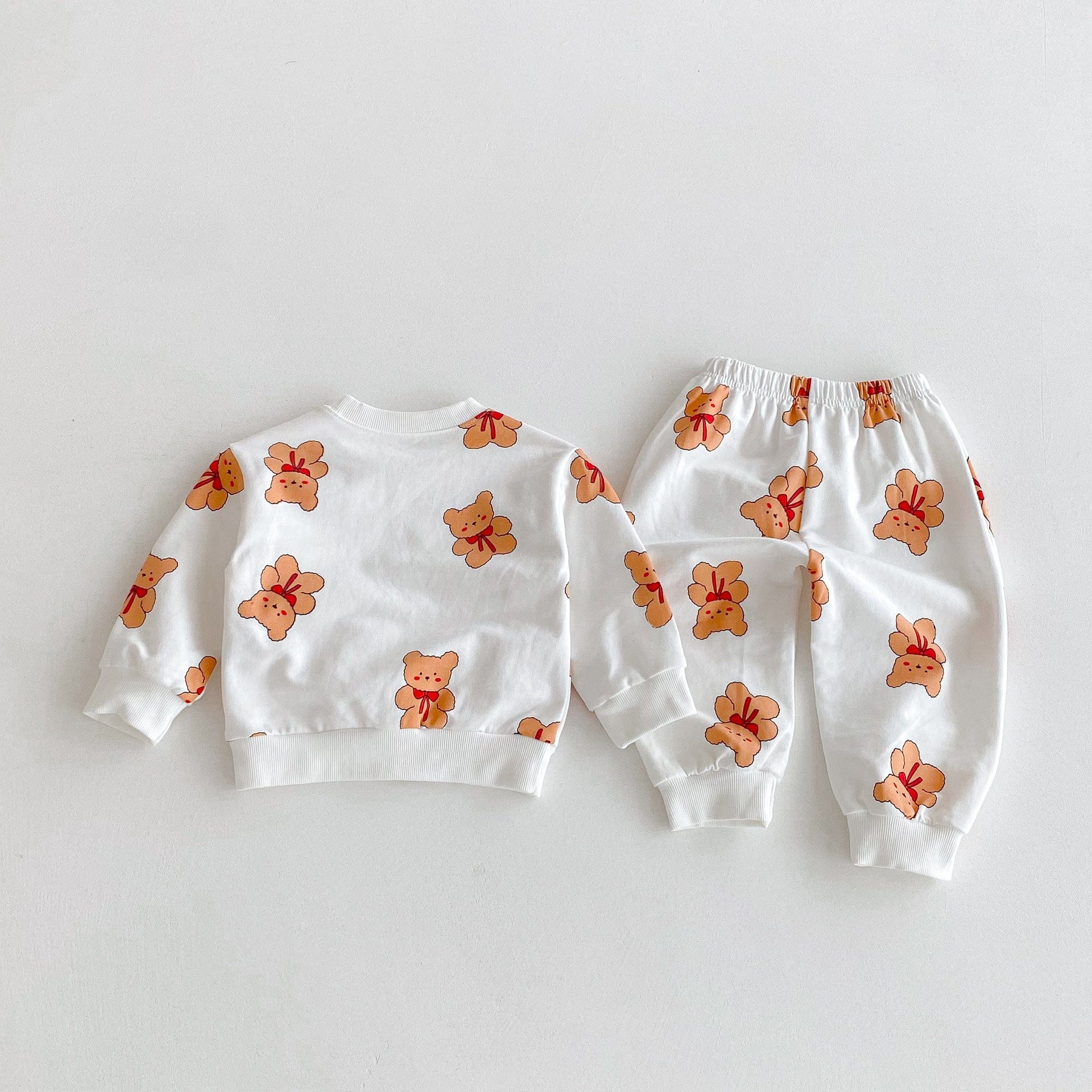 長袖セットアップ ベアくまプリント長袖スウェットシャツ+ロングパンツセットアップ 2点セット【mh0010682】