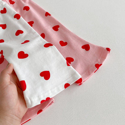 長袖セットアップ ハートプリント長袖スウェットシャツ+フレアロングパンツセットアップ 2点セット【mh0010692】