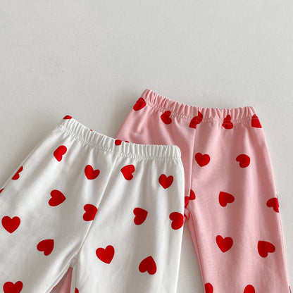 長袖セットアップ ハートプリント長袖スウェットシャツ+フレアロングパンツセットアップ 2点セット【mh0010692】