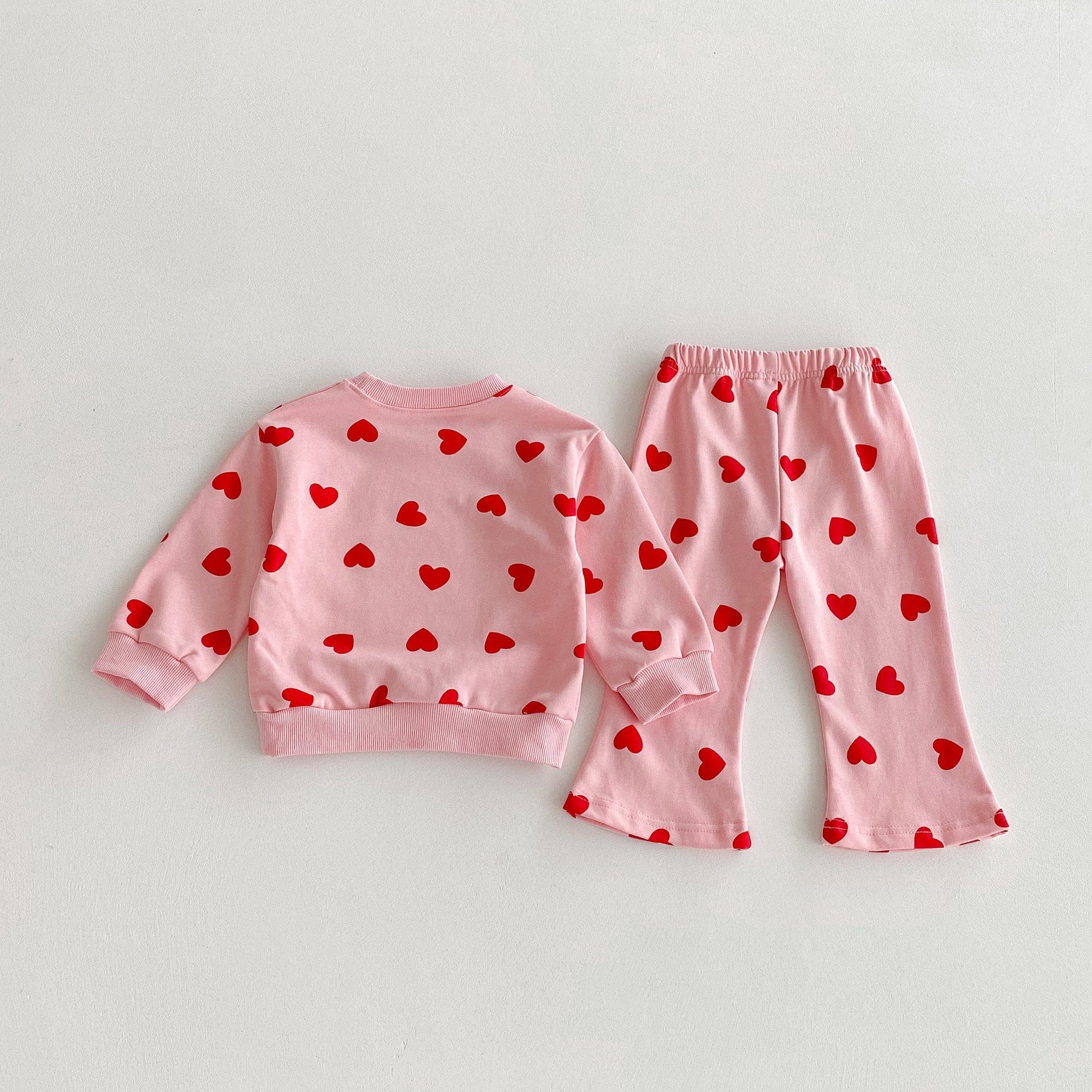 長袖セットアップ ハートプリント長袖スウェットシャツ+フレアロングパンツセットアップ 2点セット【mh0010692】