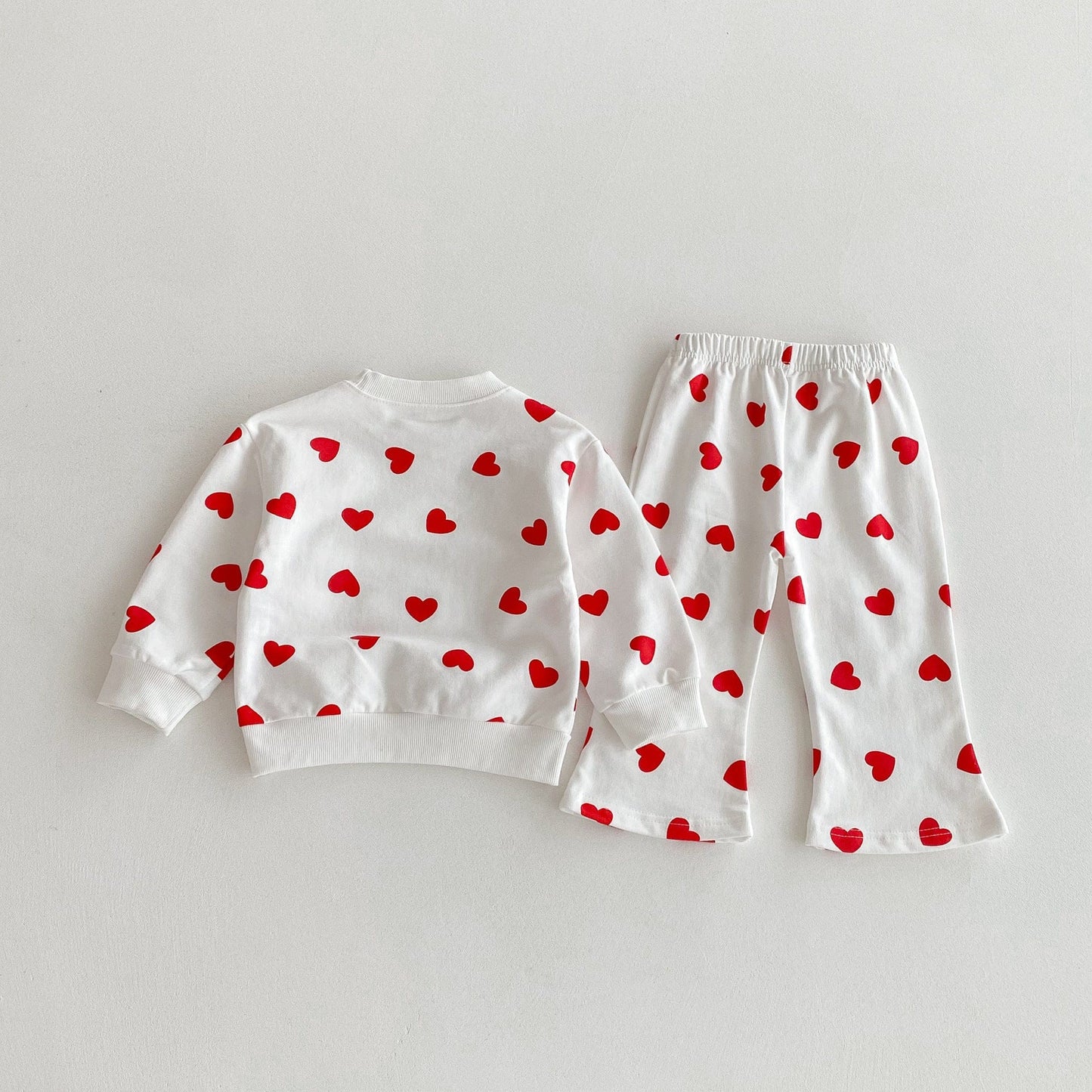 長袖セットアップ ハートプリント長袖スウェットシャツ+フレアロングパンツセットアップ 2点セット【mh0010692】