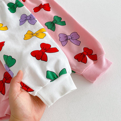 長袖セットアップ カラフルリボンプリント長袖スウェットシャツ+ロングスウェットパンツセットアップ 2点セット【mh0010693】