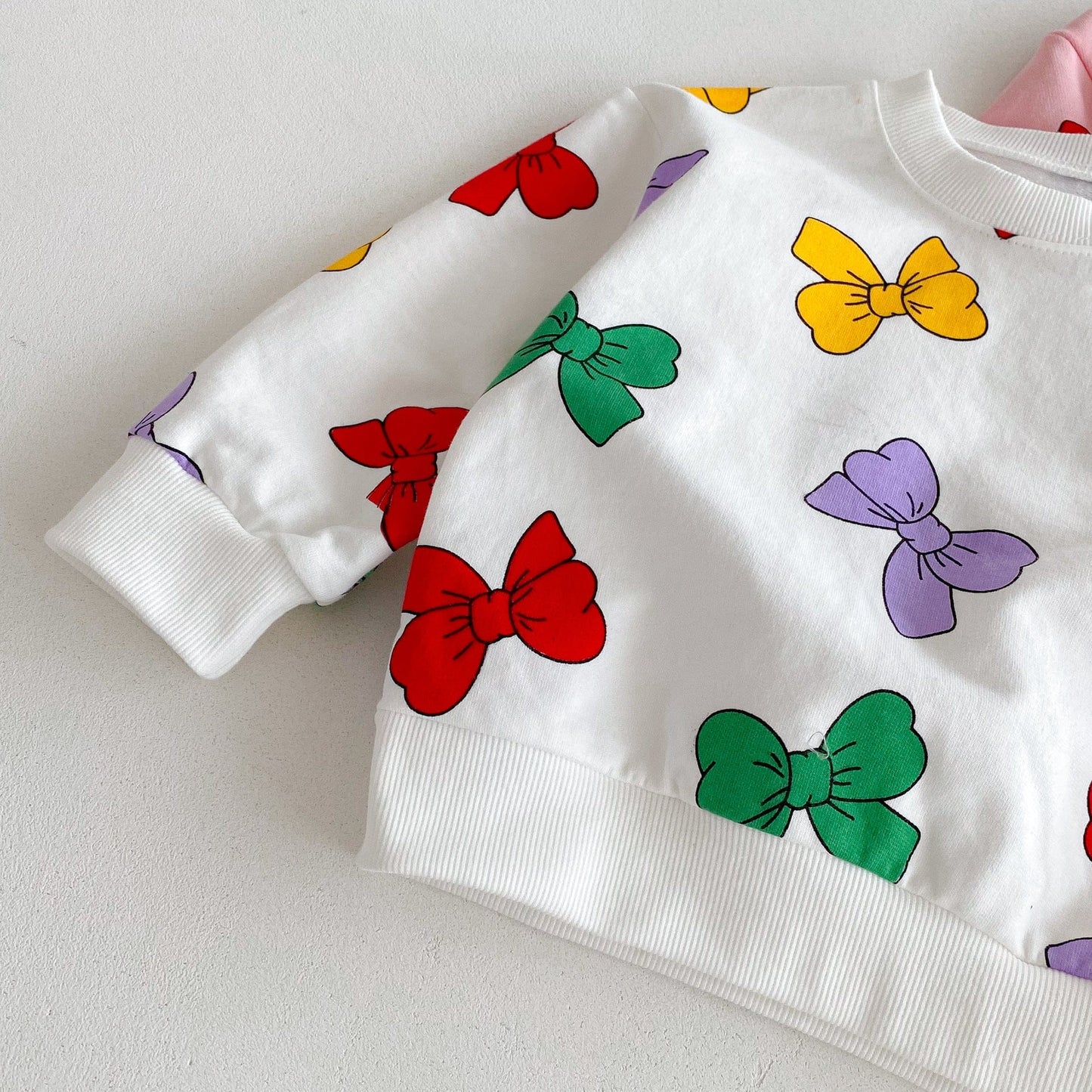 長袖セットアップ カラフルリボンプリント長袖スウェットシャツ+ロングスウェットパンツセットアップ 2点セット【mh0010693】