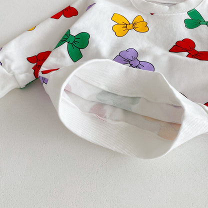 長袖セットアップ カラフルリボンプリント長袖スウェットシャツ+ロングスウェットパンツセットアップ 2点セット【mh0010693】