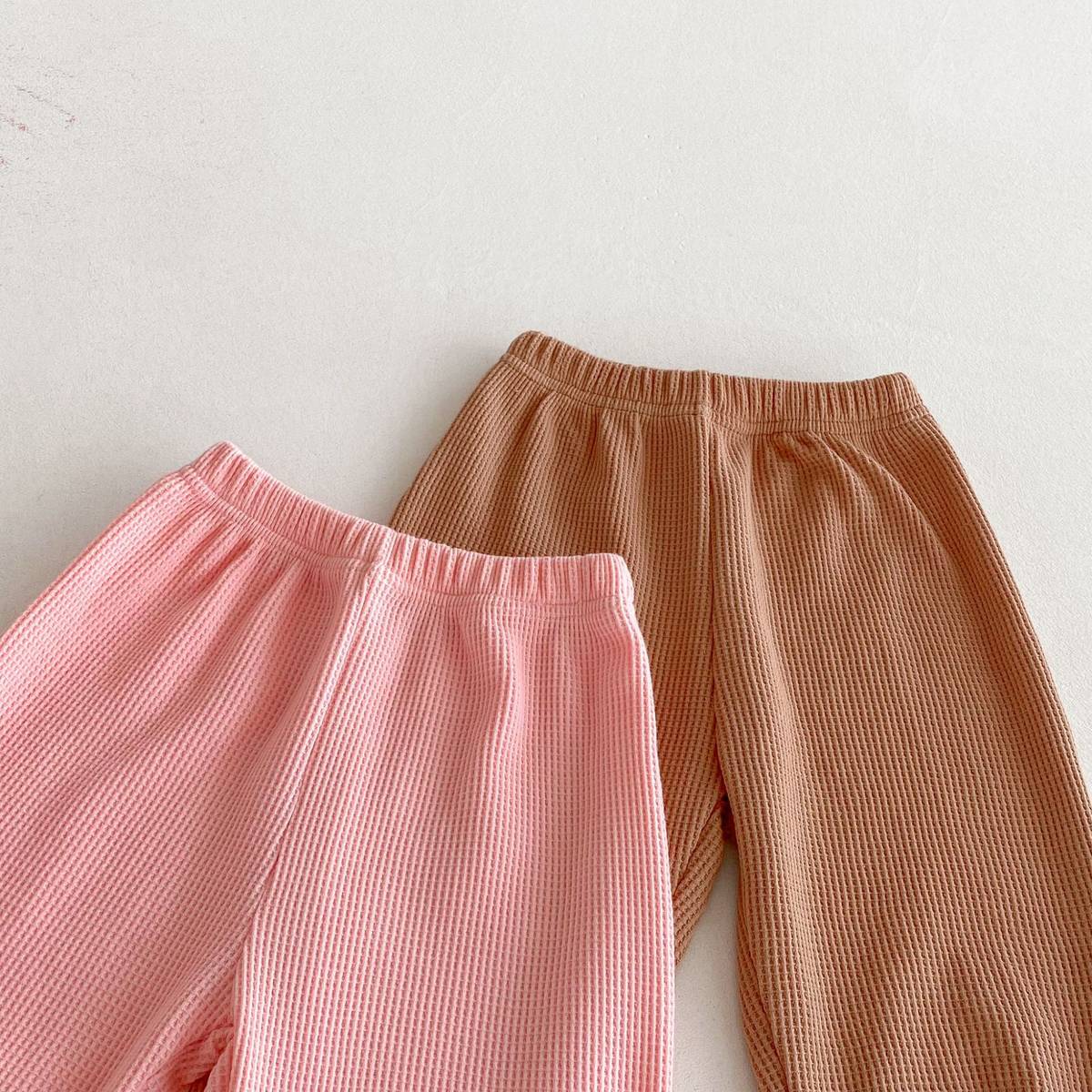 長袖セットアップ 長袖トップス+パンツ ワッフル生地 レース襟 メロウフリル セットアップ 2点セット【mh0011380】