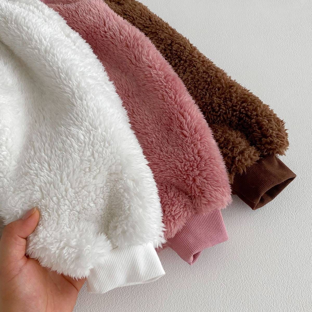 長袖セットアップ 長袖トレーナー+スウェットパンツ セットアップ 2点セット ボア生地 くまうさぎ アップリケ あったか【mh0011381】