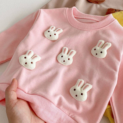 長袖セットアップ 長袖トレーナー+スウェットパンツ セットアップ 2点セット アニマル立体モチーフ くまうさぎ【mh0011385】
