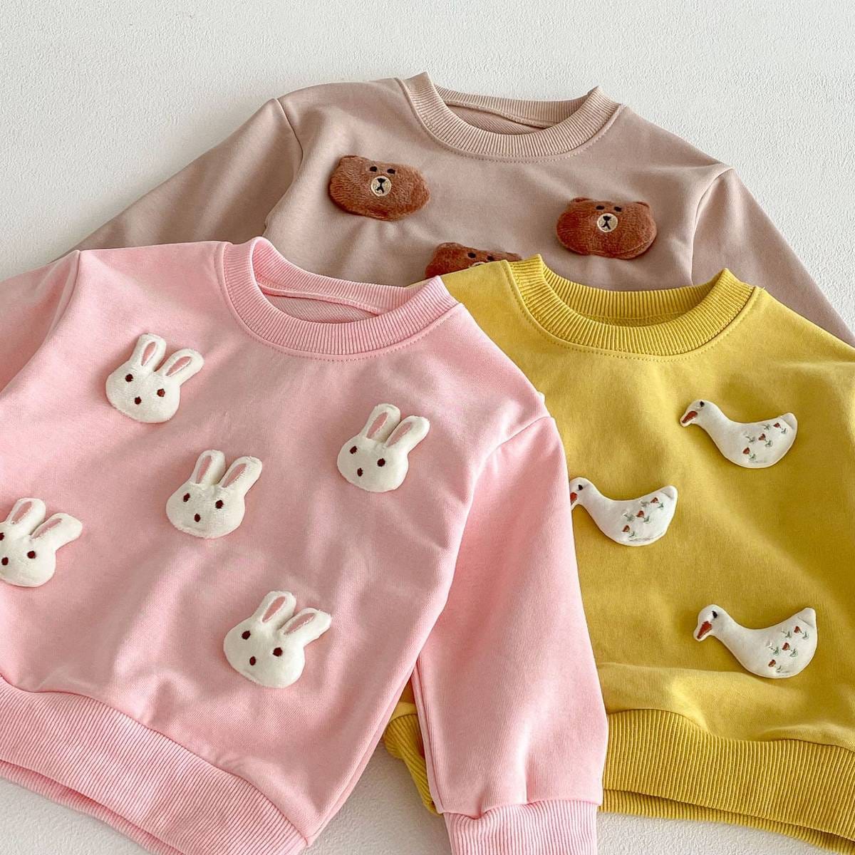 長袖セットアップ 長袖トレーナー+スウェットパンツ セットアップ 2点セット アニマル立体モチーフ くまうさぎ【mh0011385】