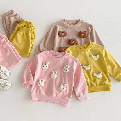長袖セットアップ 長袖トレーナー+スウェットパンツ セットアップ 2点セット アニマル立体モチーフ くまうさぎ【mh0011385】