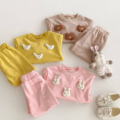 長袖セットアップ 長袖トレーナー+スウェットパンツ セットアップ 2点セット アニマル立体モチーフ くまうさぎ【mh0011385】