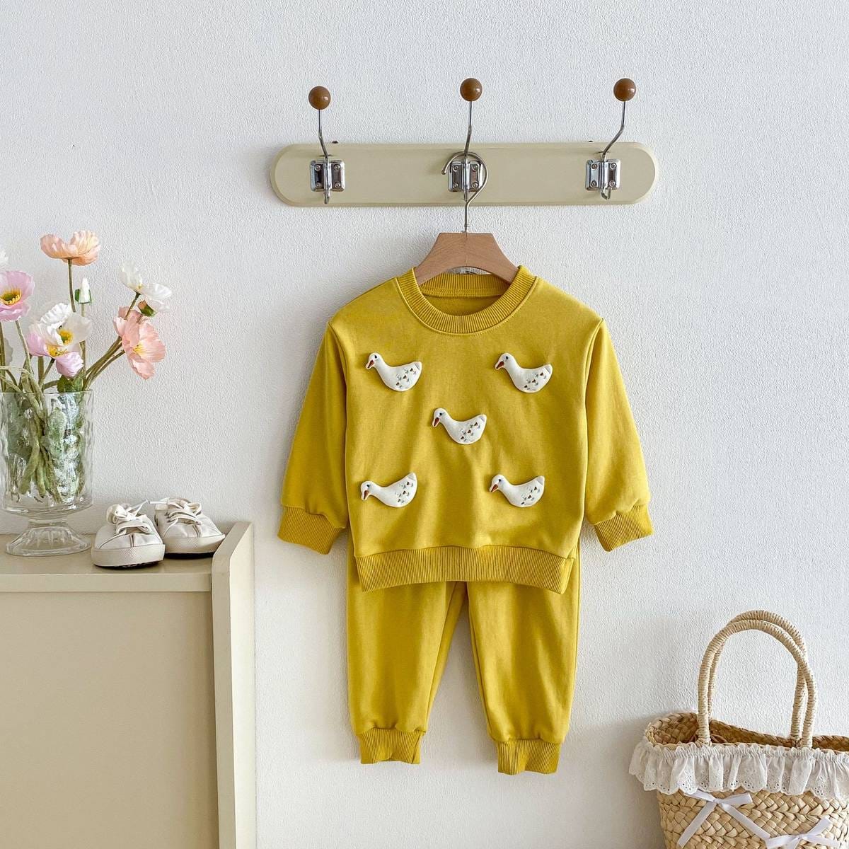 長袖セットアップ 長袖トレーナー+スウェットパンツ セットアップ 2点セット アニマル立体モチーフ くまうさぎ【mh0011385】