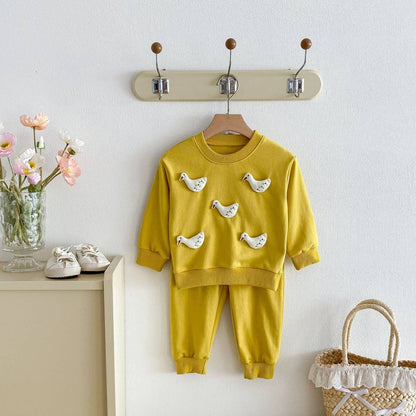 長袖セットアップ 長袖トレーナー+スウェットパンツ セットアップ 2点セット アニマル立体モチーフ くまうさぎ【mh0011385】
