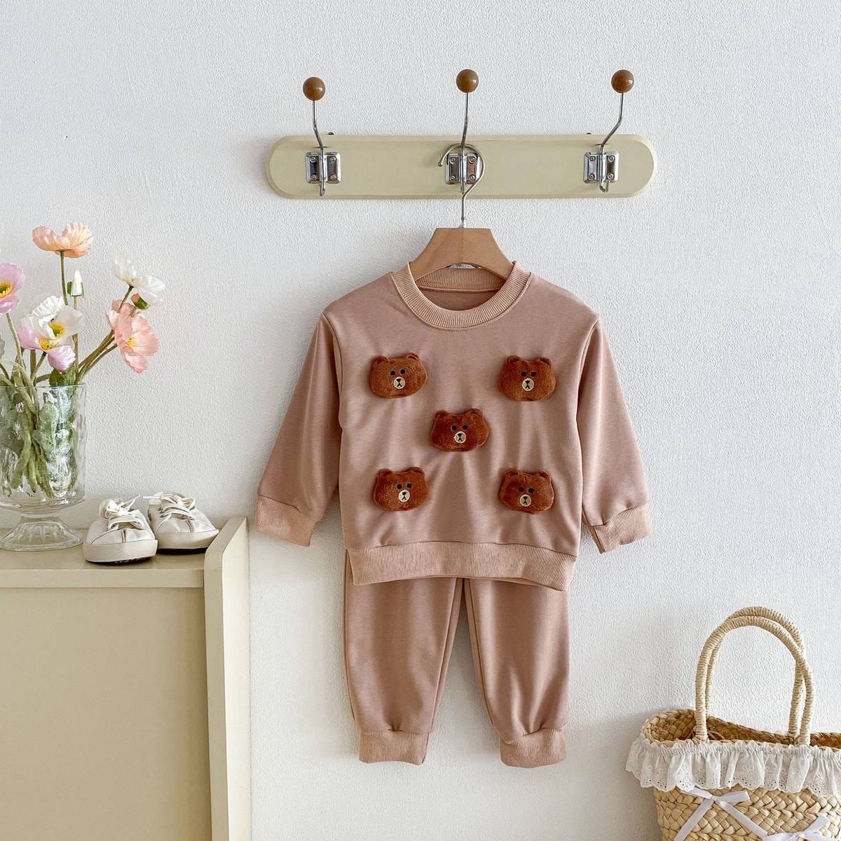 長袖セットアップ 長袖トレーナー+スウェットパンツ セットアップ 2点セット アニマル立体モチーフ くまうさぎ【mh0011385】