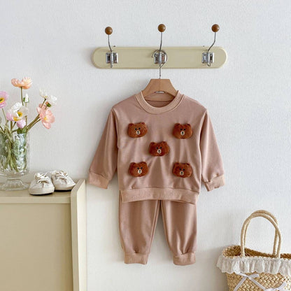 長袖セットアップ 長袖トレーナー+スウェットパンツ セットアップ 2点セット アニマル立体モチーフ くまうさぎ【mh0011385】