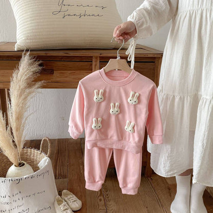 長袖セットアップ 長袖トレーナー+スウェットパンツ セットアップ 2点セット アニマル立体モチーフ くまうさぎ【mh0011385】