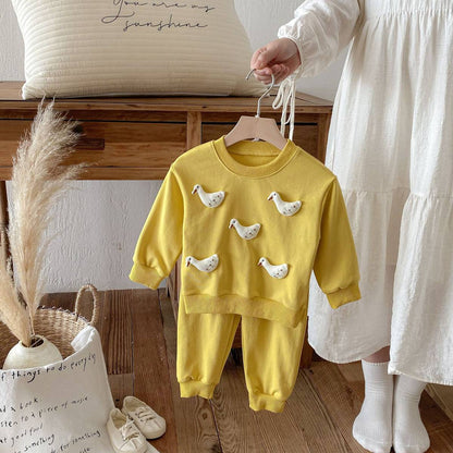 長袖セットアップ 長袖トレーナー+スウェットパンツ セットアップ 2点セット アニマル立体モチーフ くまうさぎ【mh0011385】