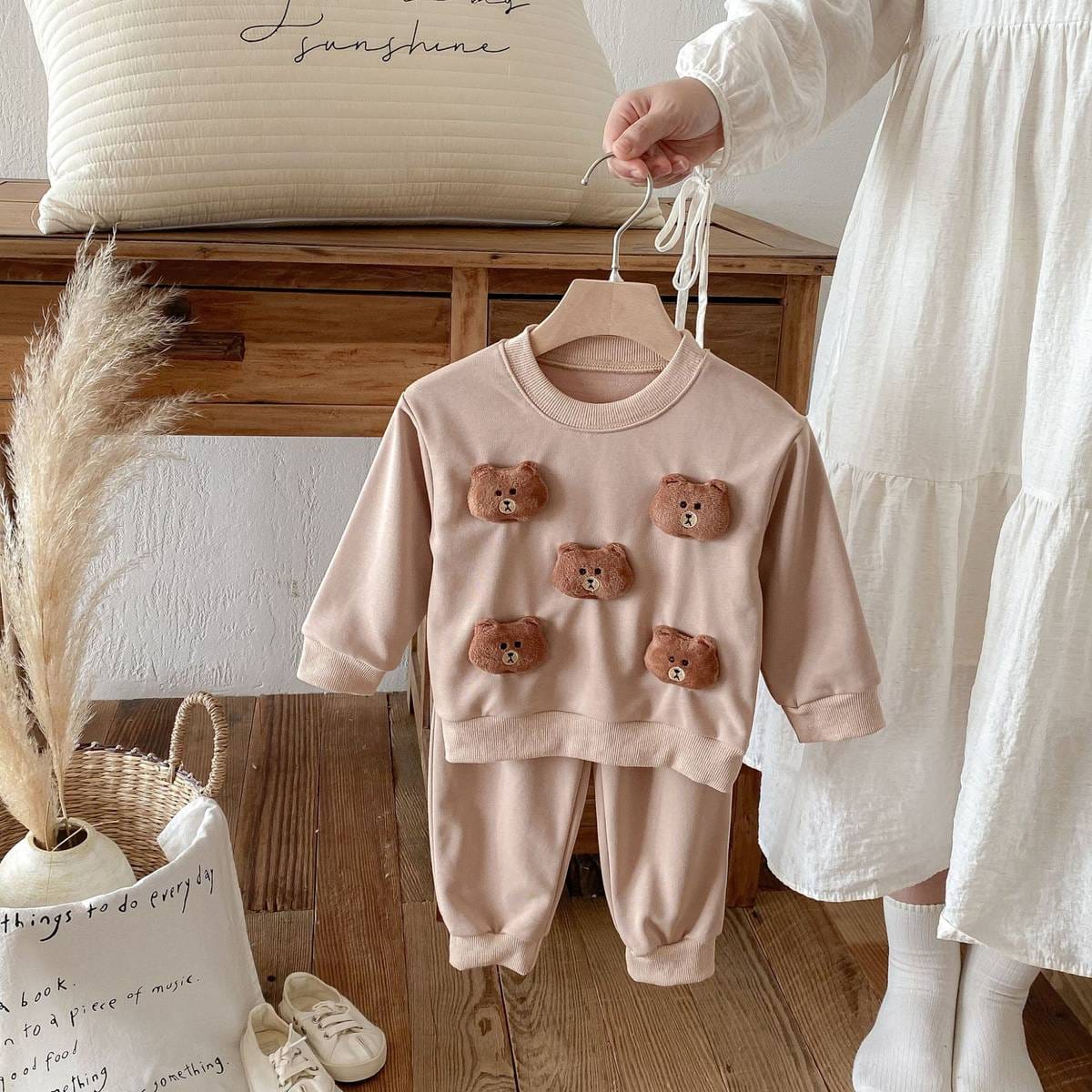 長袖セットアップ 長袖トレーナー+スウェットパンツ セットアップ 2点セット アニマル立体モチーフ くまうさぎ【mh0011385】