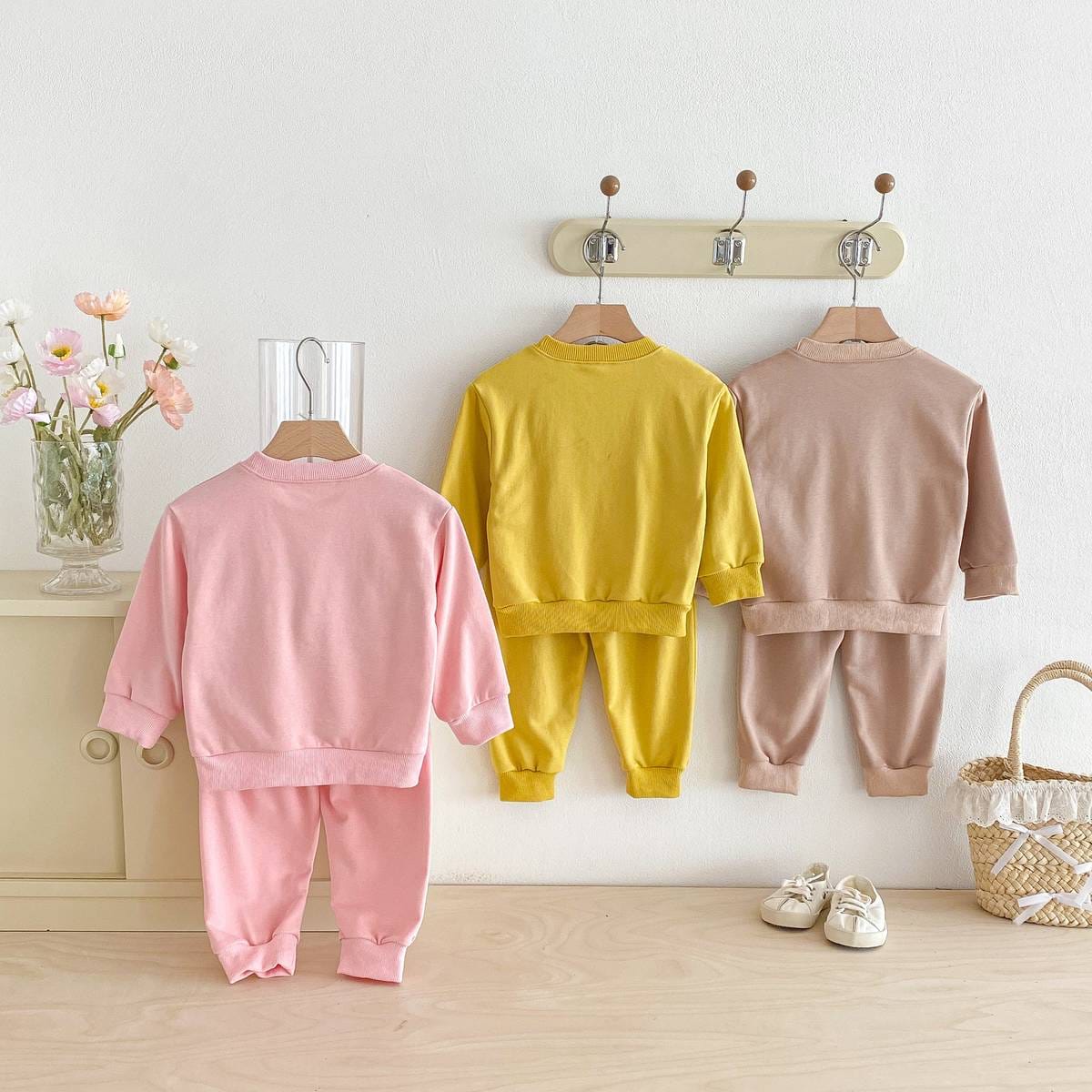 長袖セットアップ 長袖トレーナー+スウェットパンツ セットアップ 2点セット アニマル立体モチーフ くまうさぎ【mh0011385】