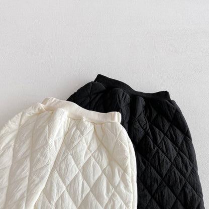 長袖セットアップ 長袖キルティングジャケット+パンツ セットアップ 2点セット 防寒 中綿ダイヤ柄【mh0011387】