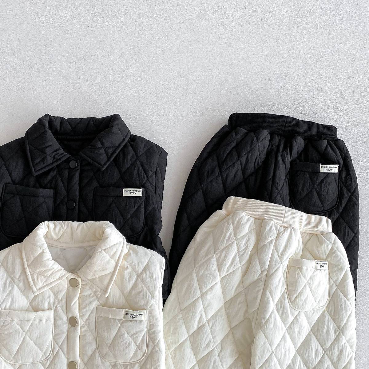 長袖セットアップ 長袖キルティングジャケット+パンツ セットアップ 2点セット 防寒 中綿ダイヤ柄【mh0011387】