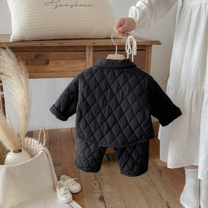 長袖セットアップ 長袖キルティングジャケット+パンツ セットアップ 2点セット 防寒 中綿ダイヤ柄【mh0011387】