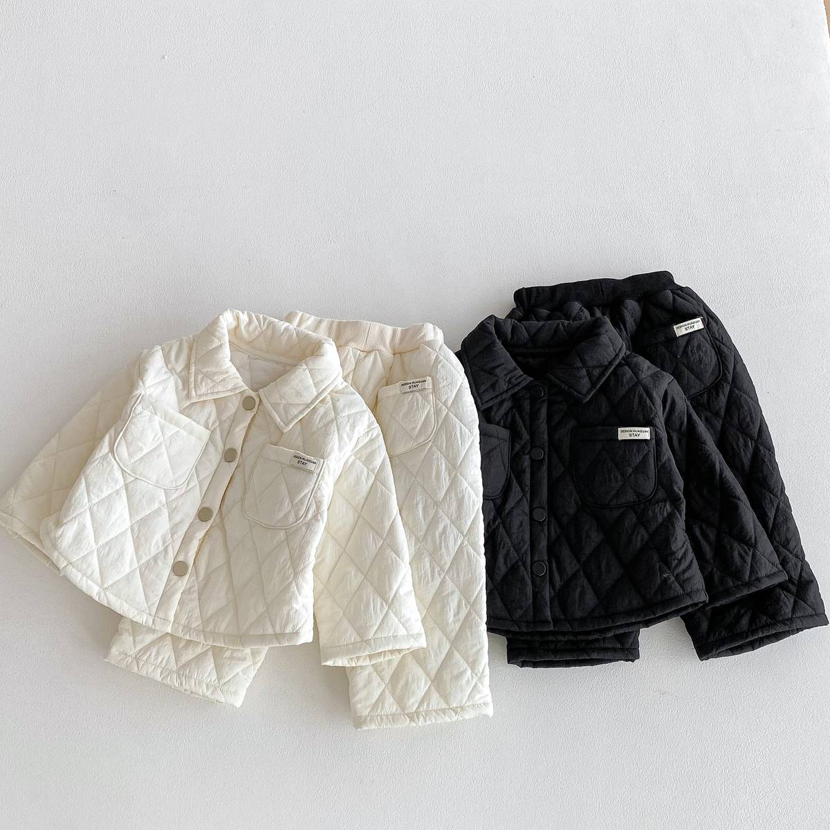 長袖セットアップ 長袖キルティングジャケット+パンツ セットアップ 2点セット 防寒 中綿ダイヤ柄【mh0011387】