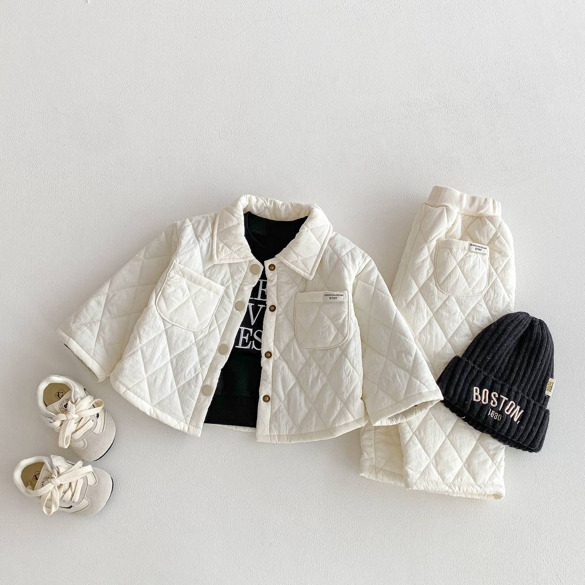 長袖セットアップ 長袖キルティングジャケット+パンツ セットアップ 2点セット 防寒 中綿ダイヤ柄【mh0011387】