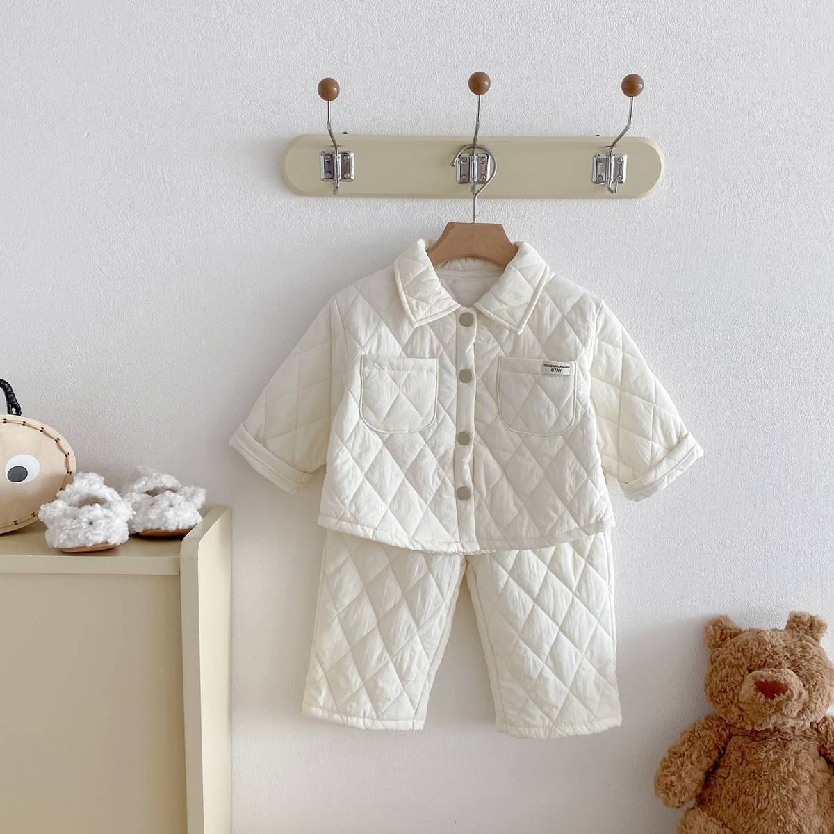 長袖セットアップ 長袖キルティングジャケット+パンツ セットアップ 2点セット 防寒 中綿ダイヤ柄【mh0011387】