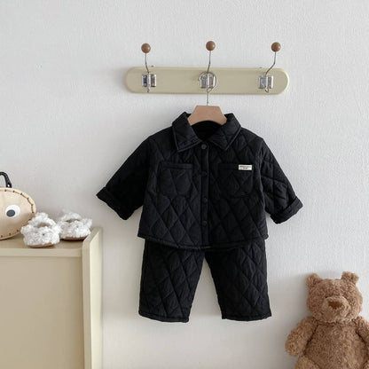 長袖セットアップ 長袖キルティングジャケット+パンツ セットアップ 2点セット 防寒 中綿ダイヤ柄【mh0011387】